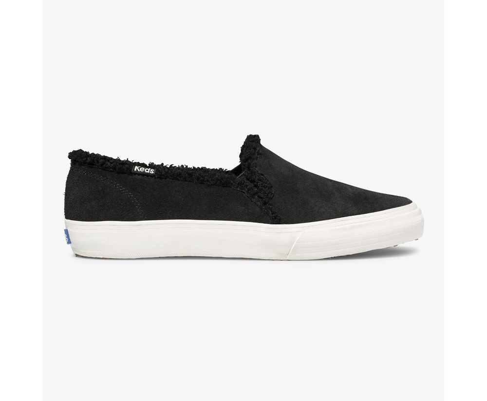 Slip On Γυναικεια - Keds Double Decker Suede Faux Shearling - Μαυρα - ELQGT4256